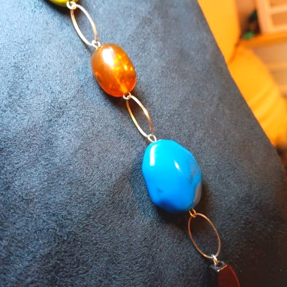 Costume Jewelry Beaded 36" Necklace  Turquoise Lime Green Brown Silver - Picture 7 of 8